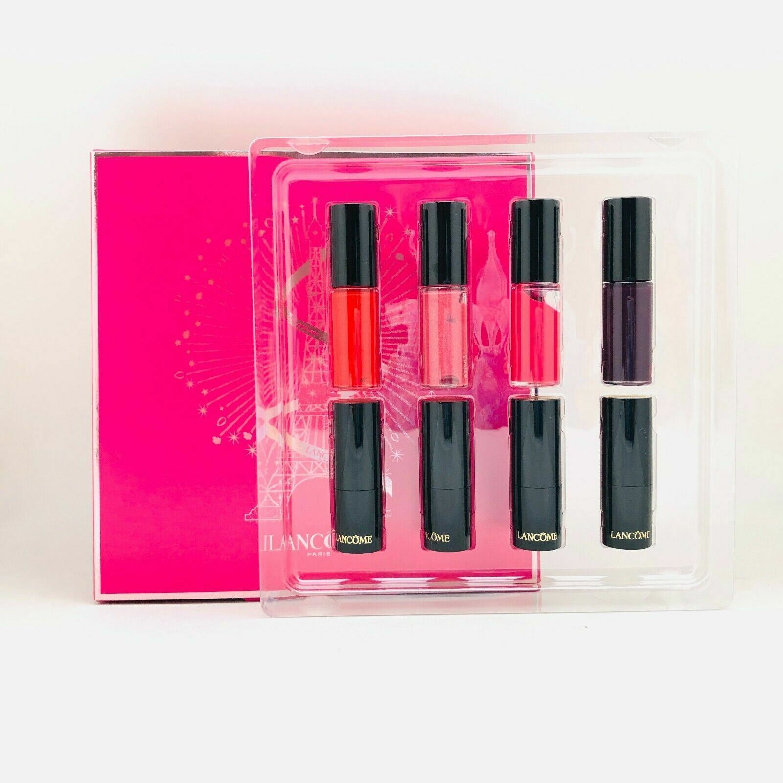 Lancome l'absolu Rouge Lip Stick+ Lacquer Lip Gloss Set, (4+4) PCS, NIB